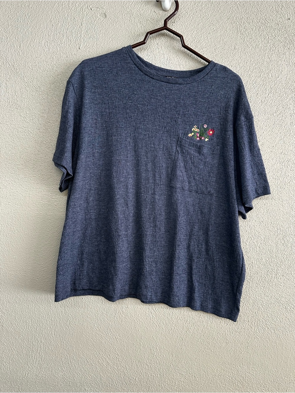 Navy Pocket T-Shirt with Floral Embroidery